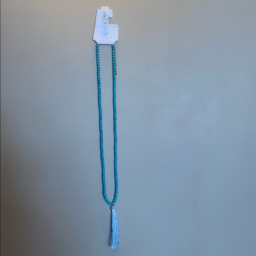 Turquoise semi precious necklace with tassel NEW - Picture 4 of 6